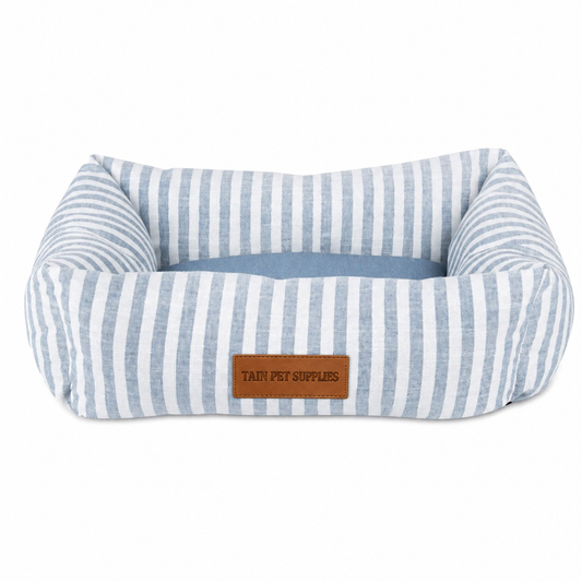 TAIN PET SUPPLIES Striped Pet Bed | Soft Cushioned Dog & Cat Bed in Blue and White