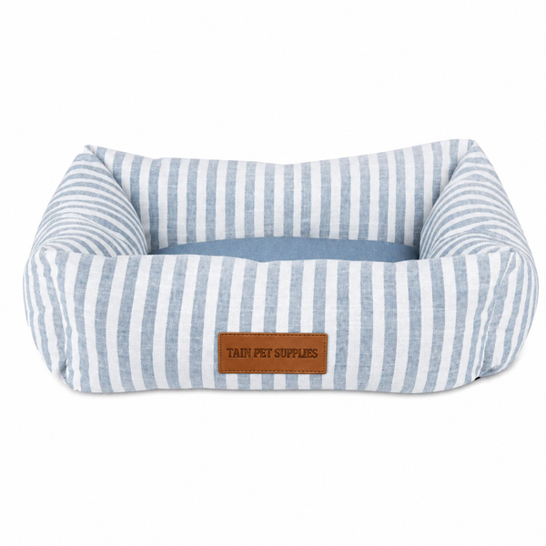 TAIN PET SUPPLIES Striped Pet Bed | Soft Cushioned Dog & Cat Bed in Blue and White